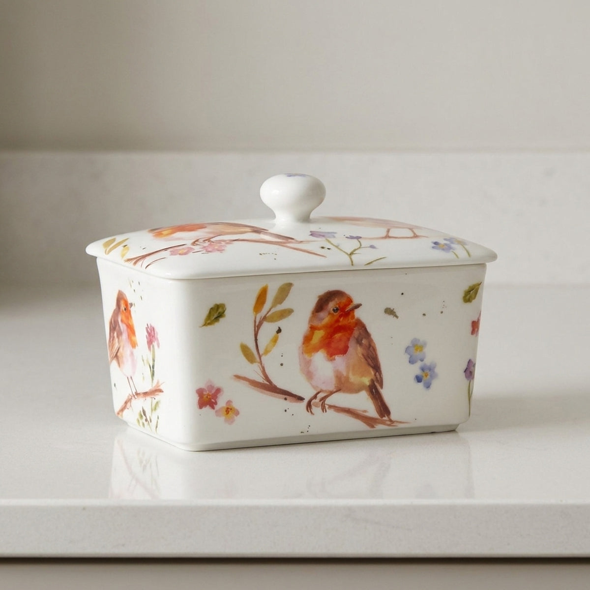British Robin Design Butter Dish