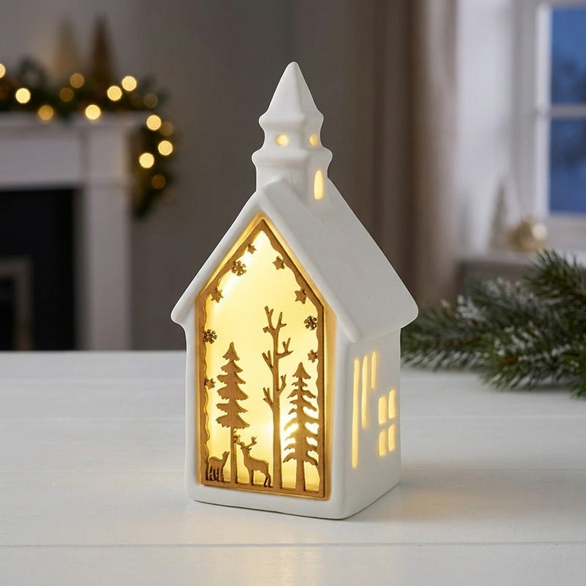 Festive Light Up Ceramic House Scene