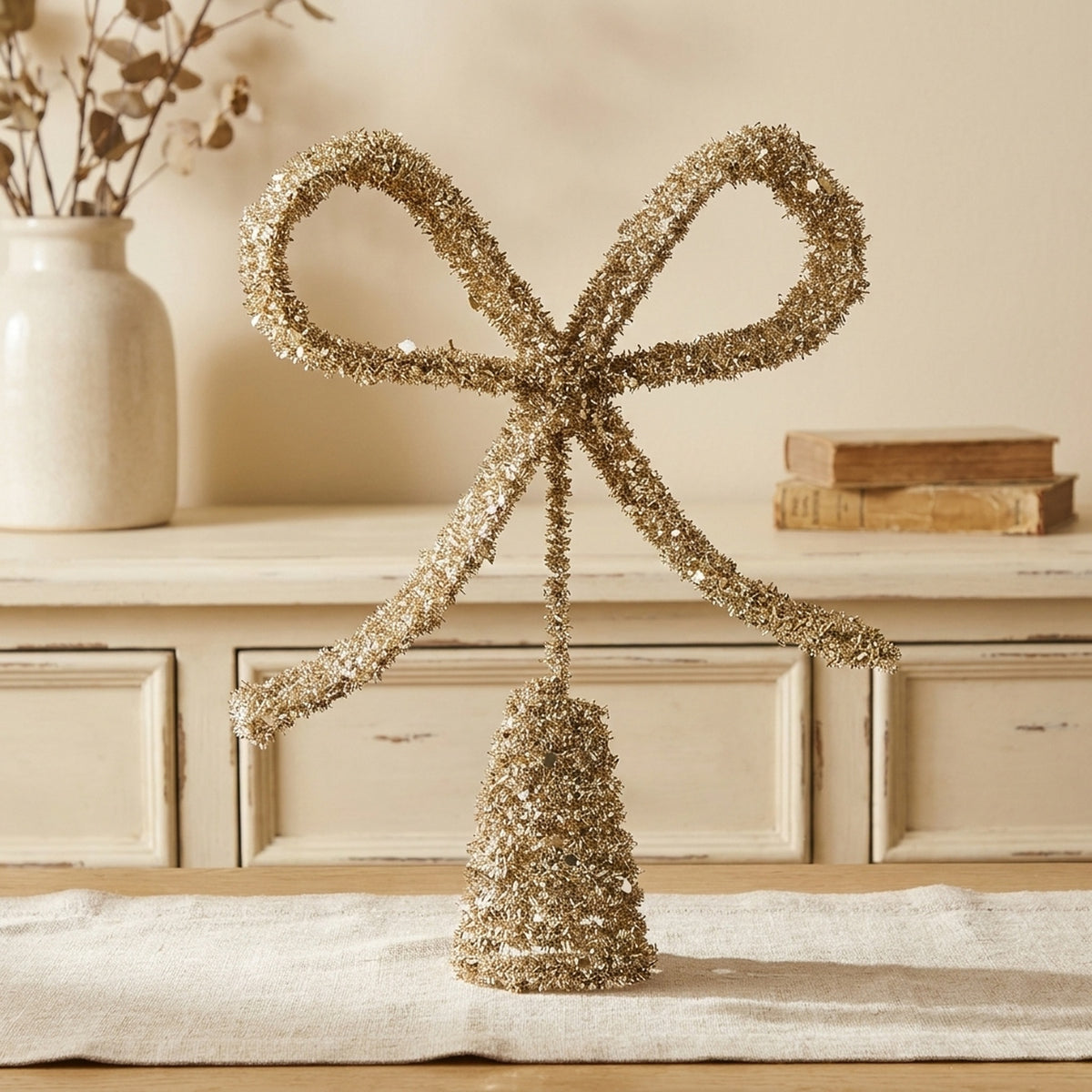 Festive Gold Bow Christmas Tree Topper