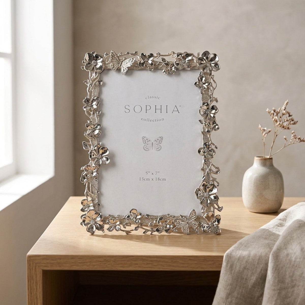 Floral Butterfly Nickel Plated Photo Frame