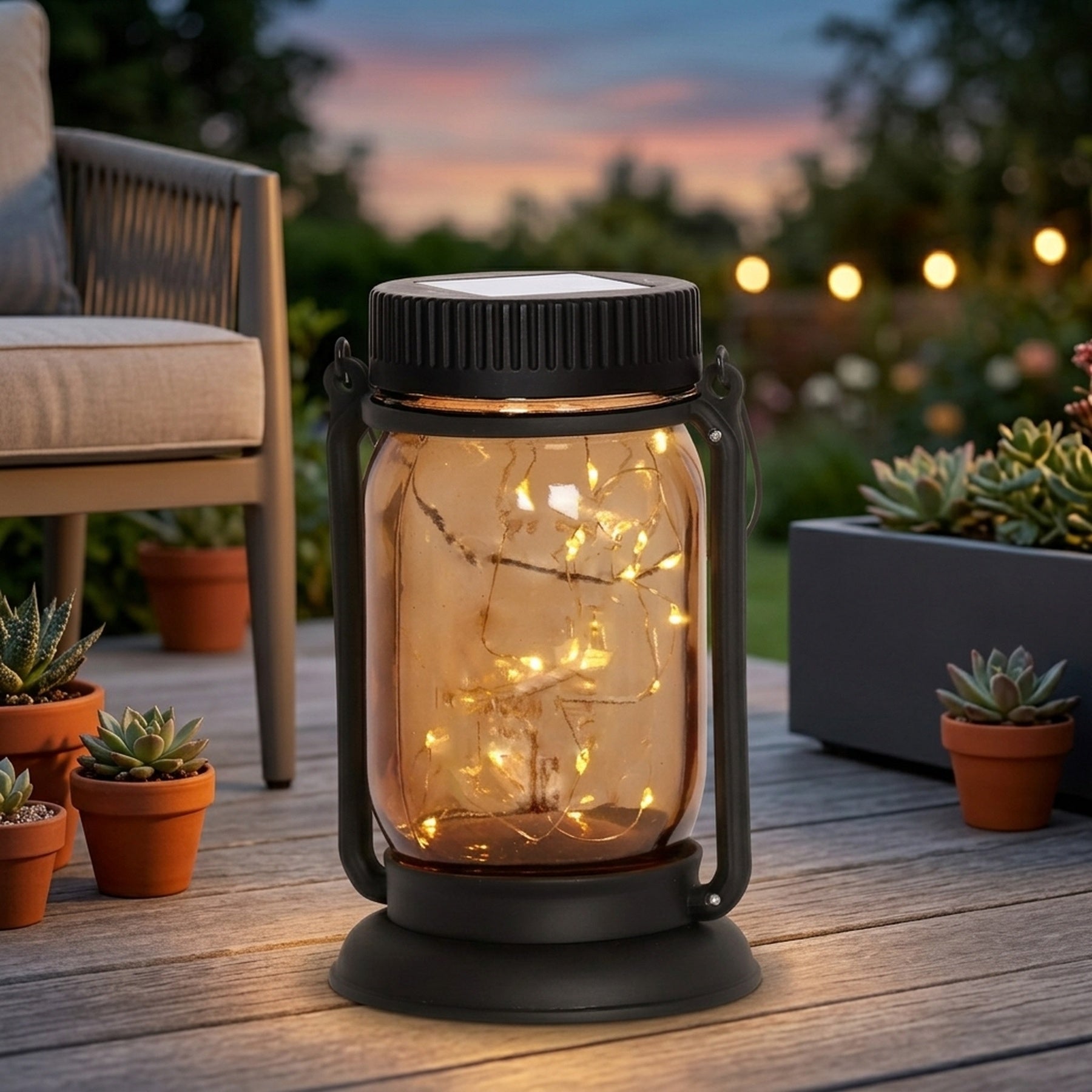 Set of Two Solar Powered Garden Jar Lights