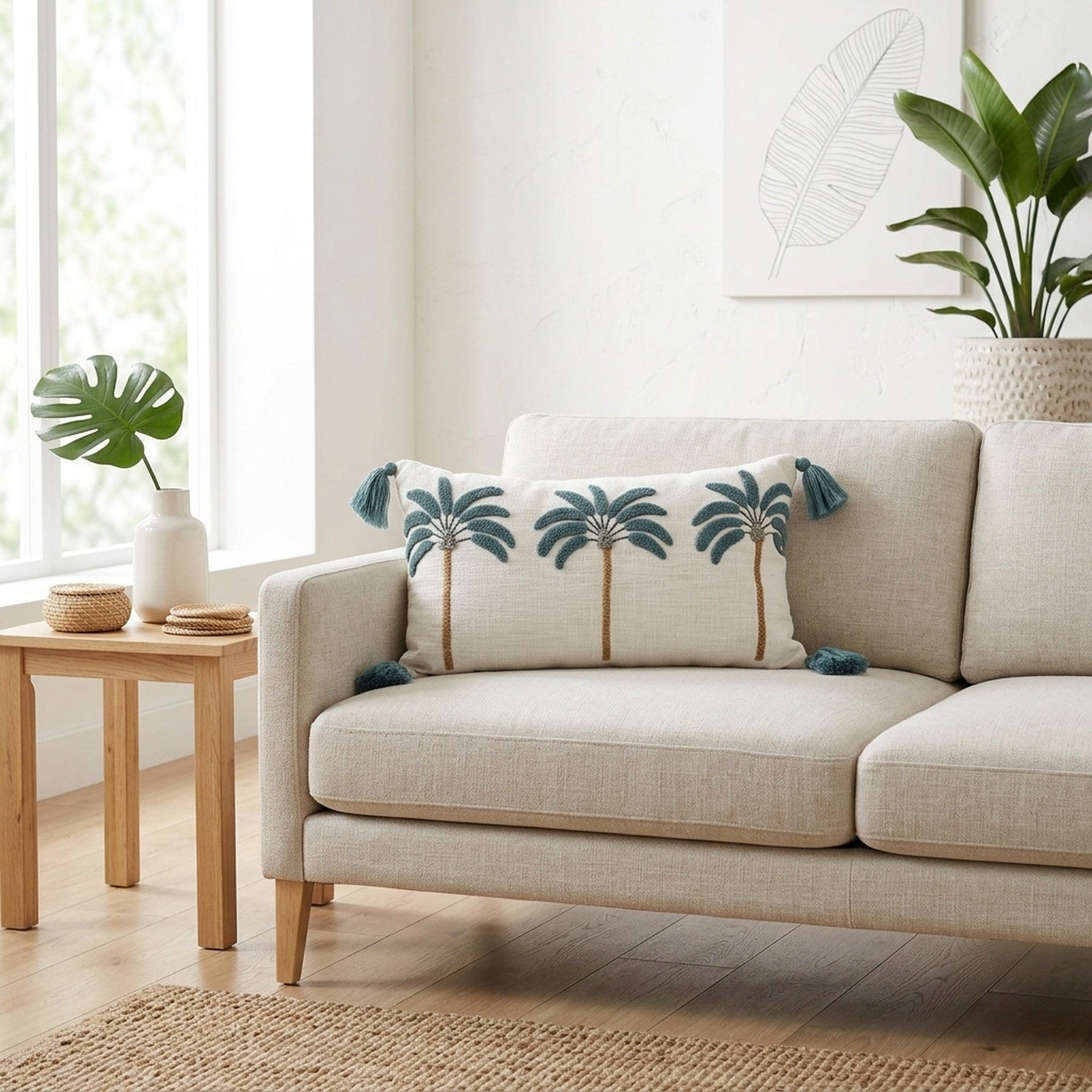 Embossed Palm Tree Decorative Cushion