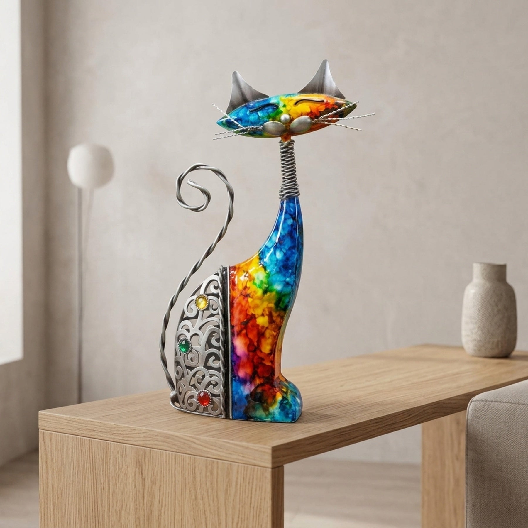 Hand Painted Metal Standing Cat Ornament