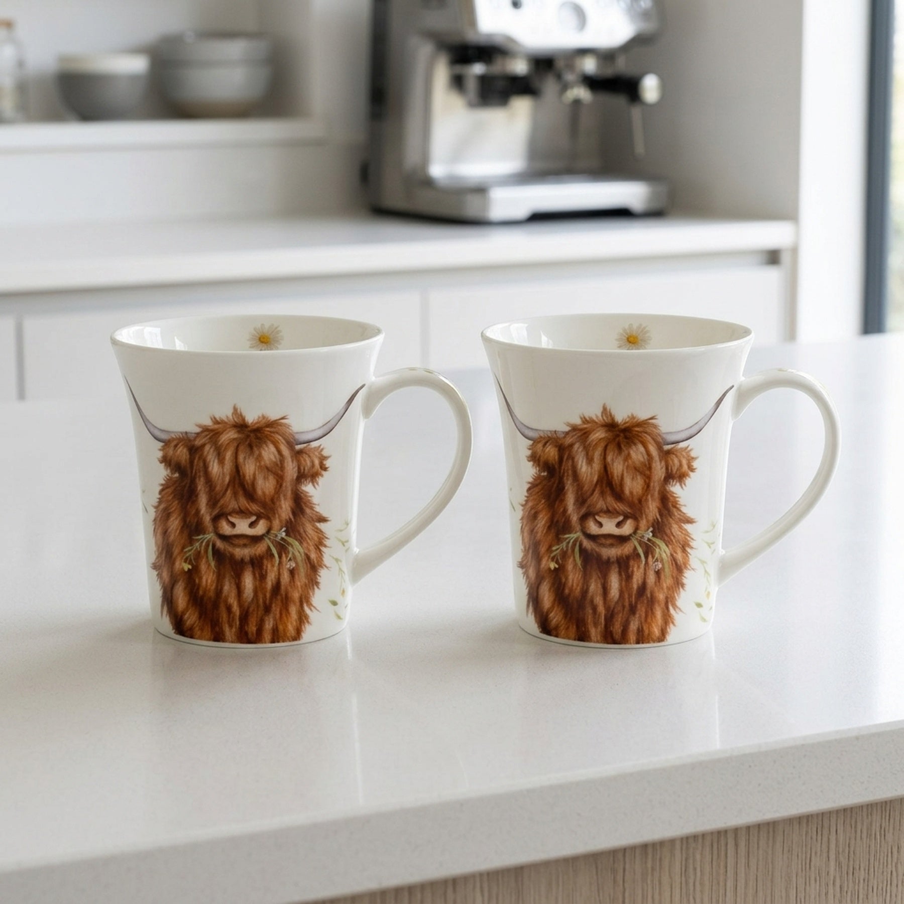Illustrated Highland Cow Mugs, Set of Two