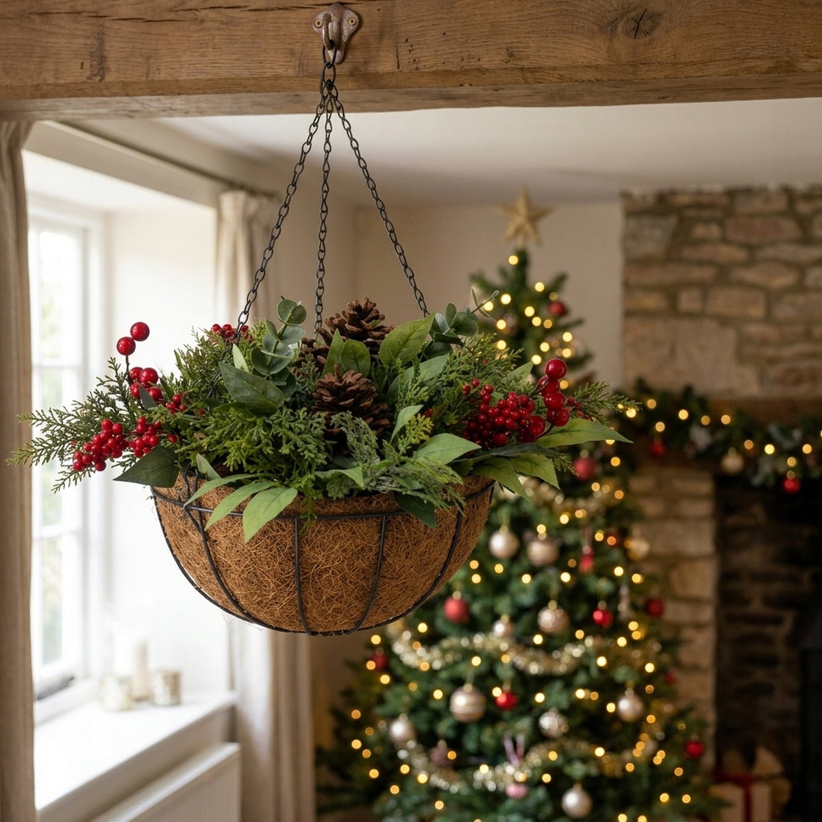 Seasonal Greenery Christmas Hanging Basket