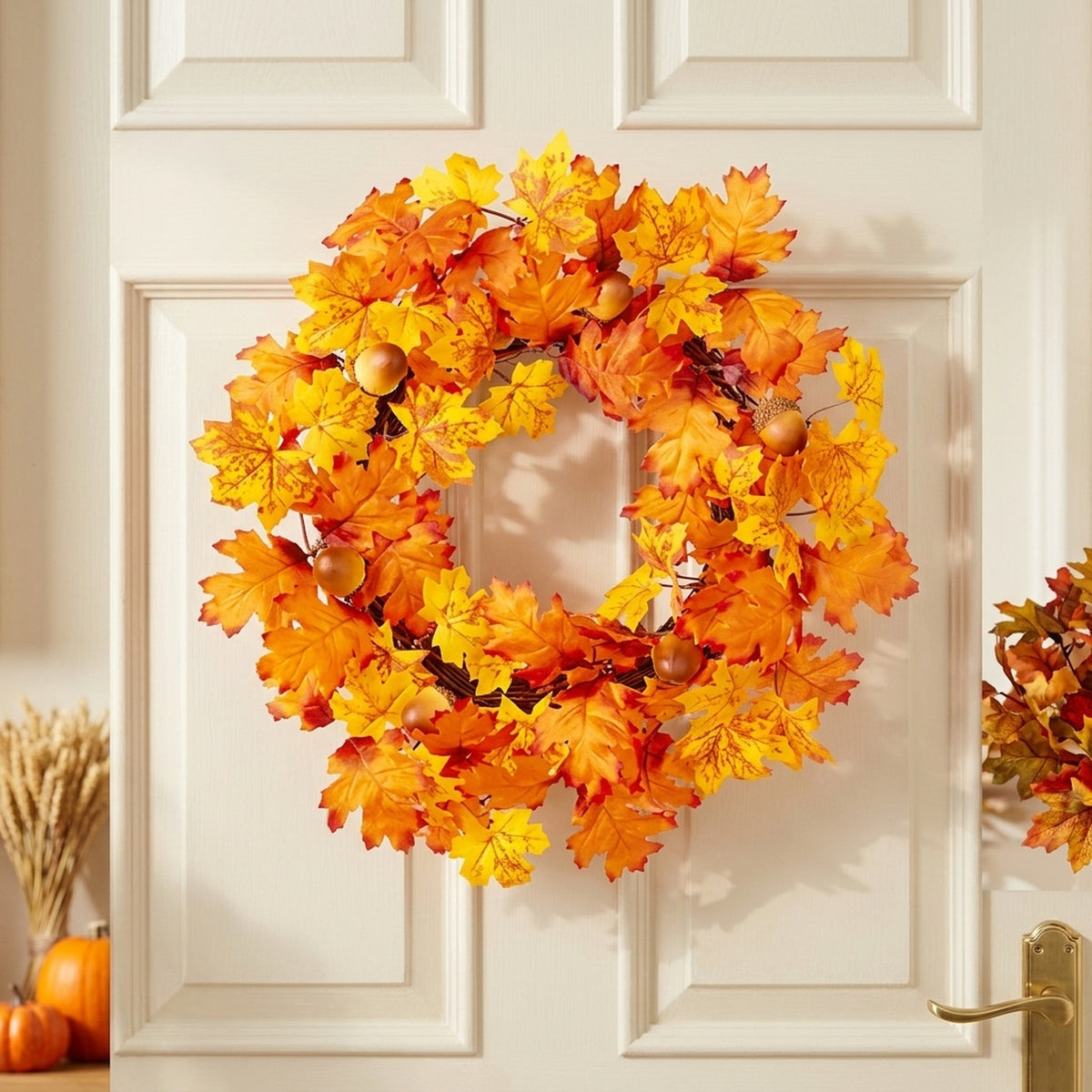 Decorative Autumn Leaf and Acorn Wreath