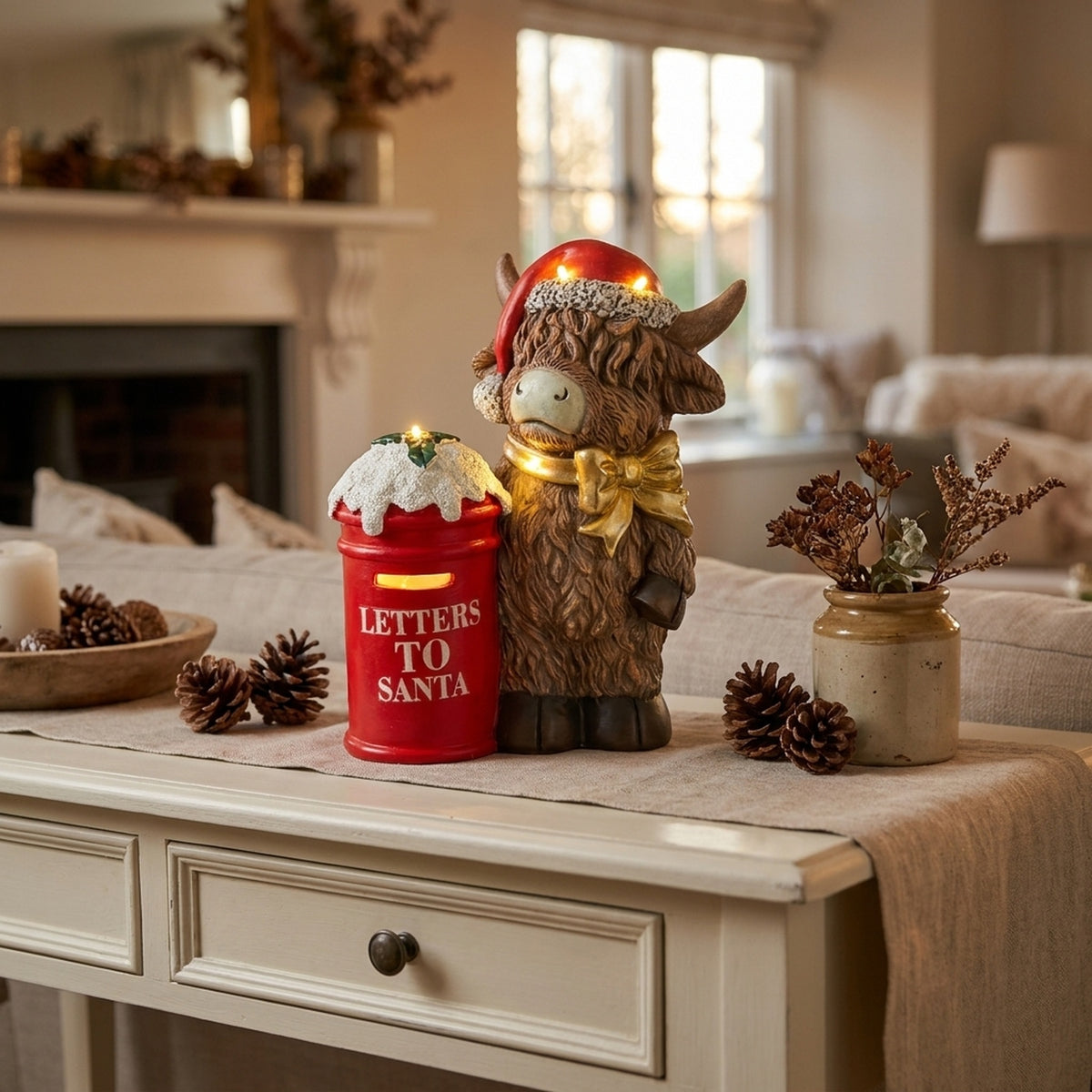 LED Festive Highland Cow Post Box