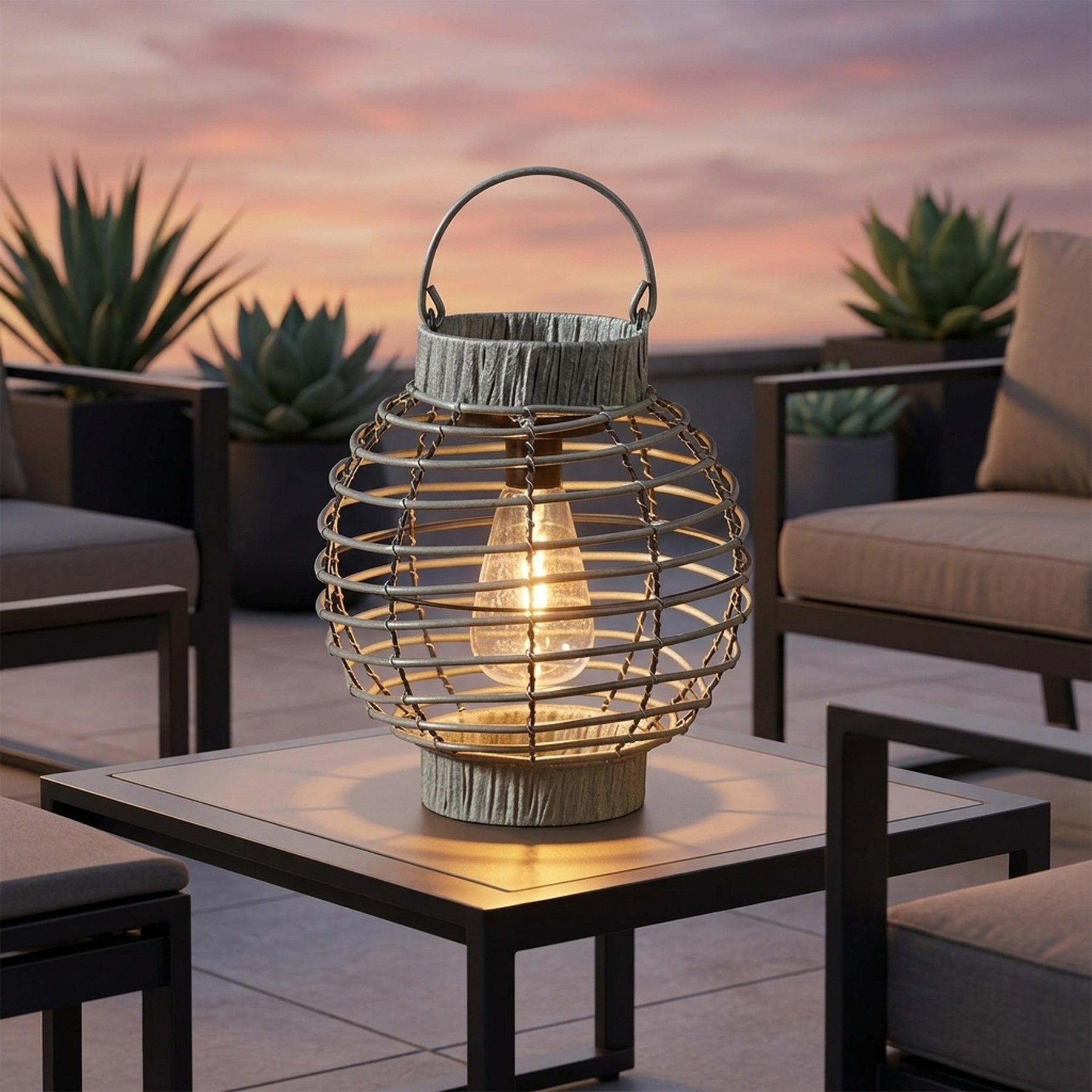 Slate Terra Solar Rattan Style Garden Lantern