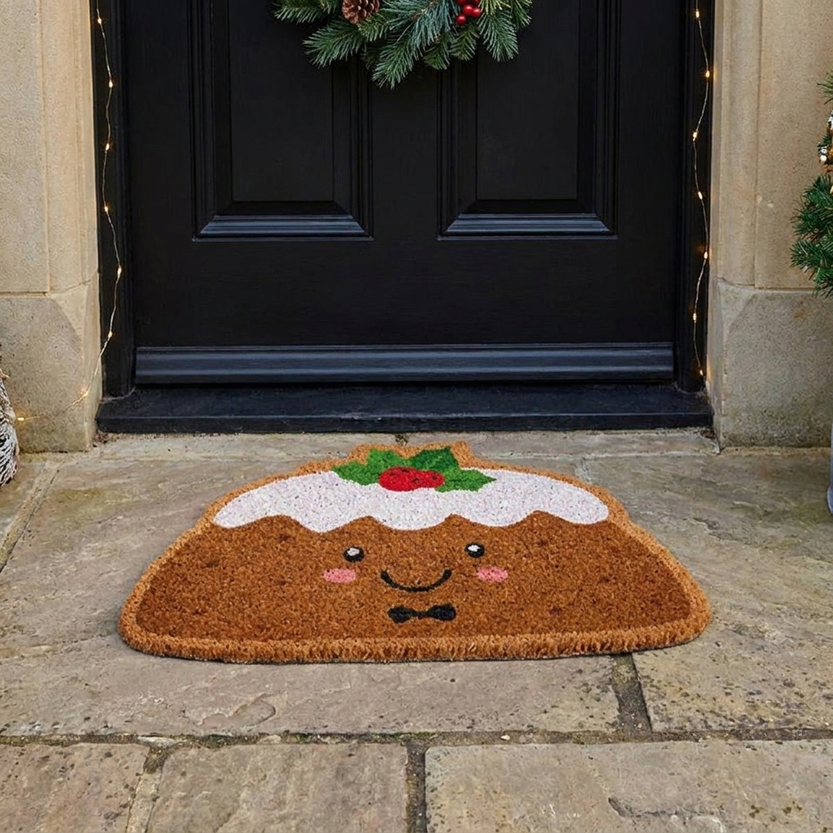 Shaped Christmas Pudding Door Mat