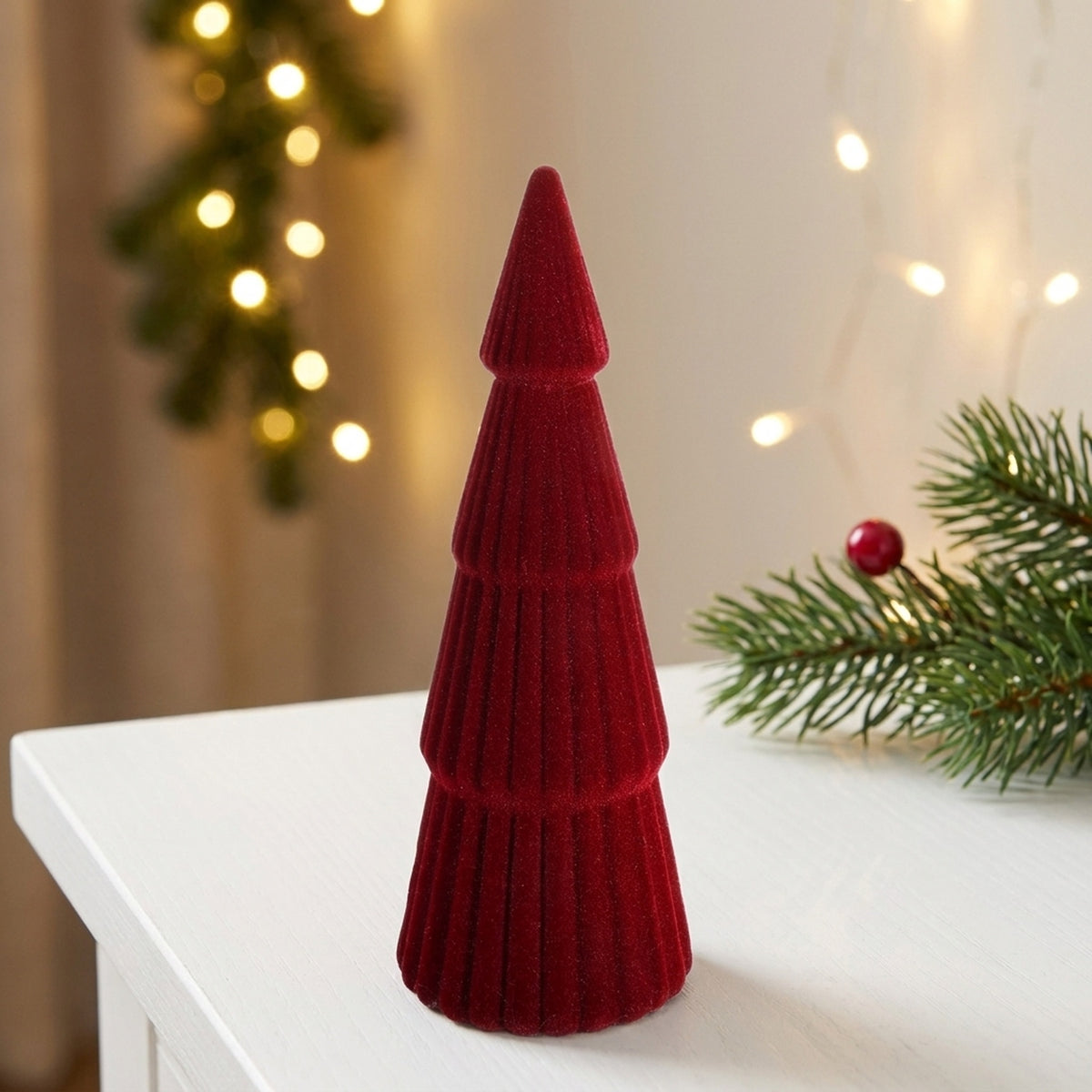 Burgundy Flocked Christmas Tree Ornament