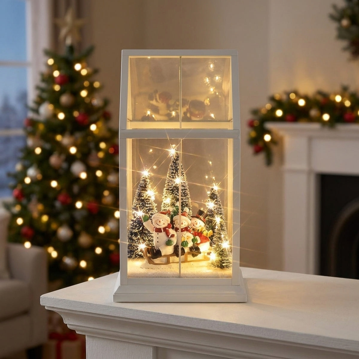 Festive LED Snowman Sledge Scene Lantern