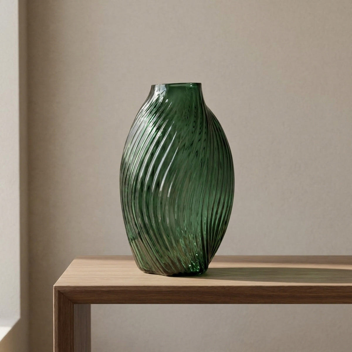 Unique Textured Green Swirl Glass Vase