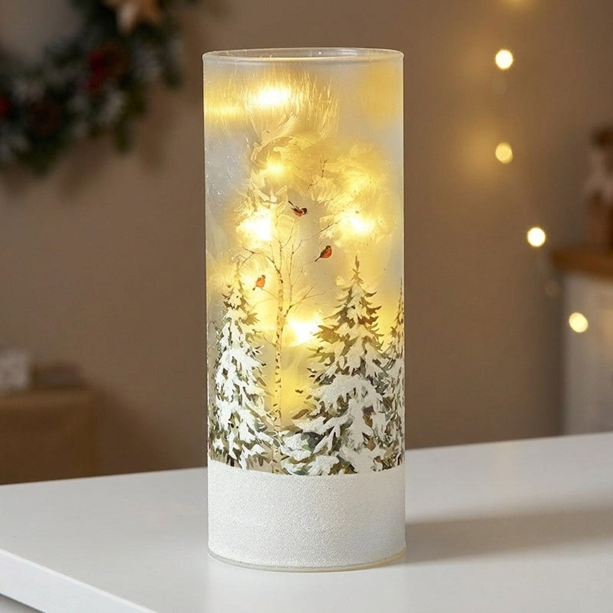 Snowy Robin Frosted Glass Led Light Statement Light