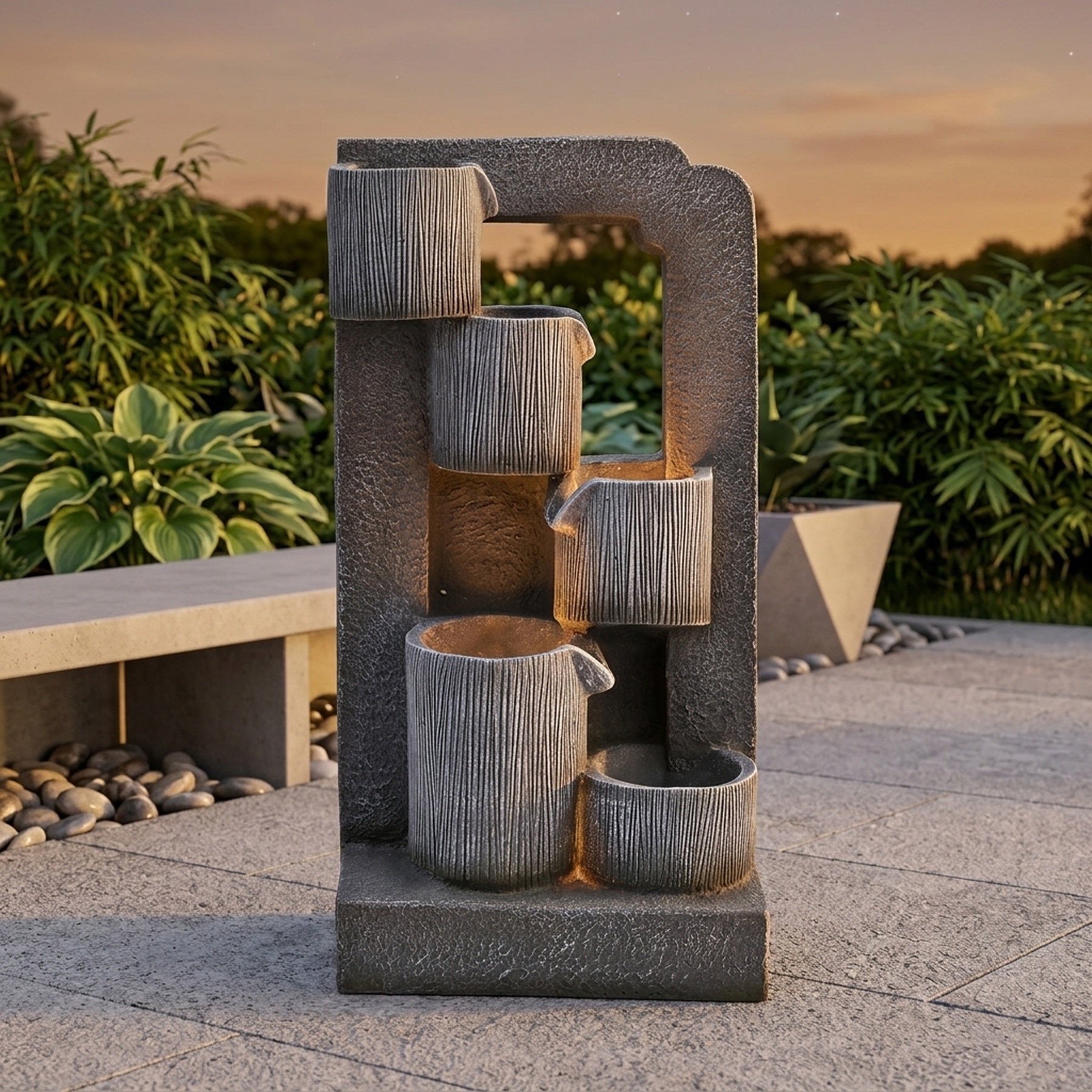 Lunaria 5 Pots Stacked Water Feature