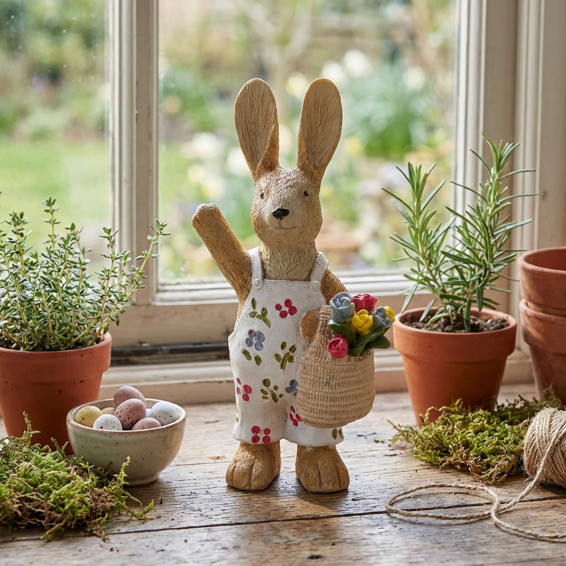 Figurine Resin Rabbit In Apron Ornament