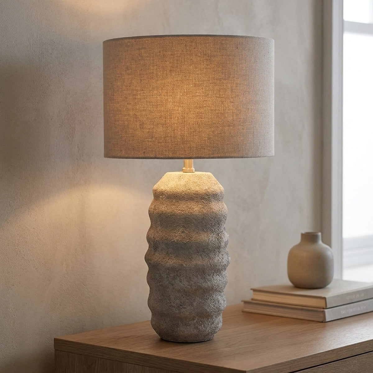 Sculptural Wavy Concrete Stone Table Lamp