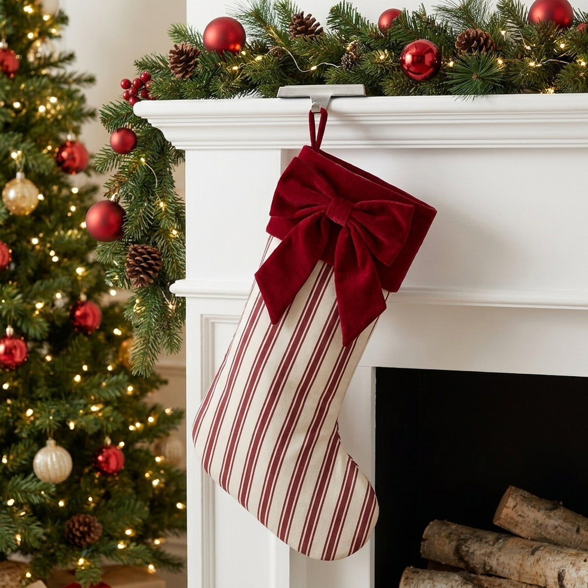 Faux Velvet Bow Christmas Stocking