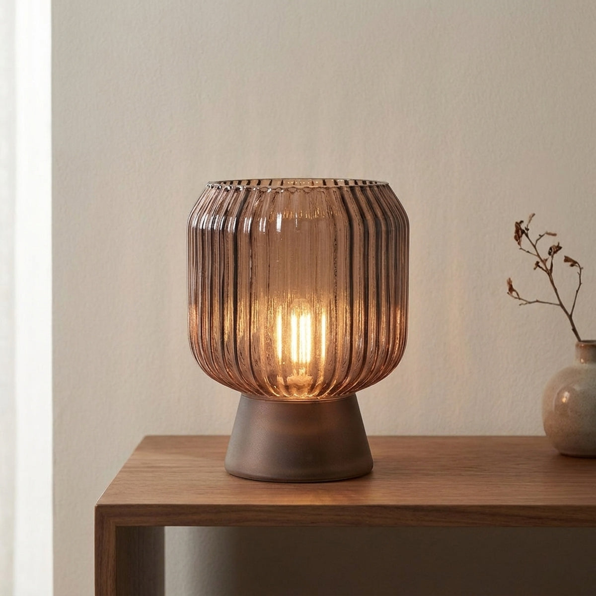 LED Textured Round Ribbed Glass Lamp