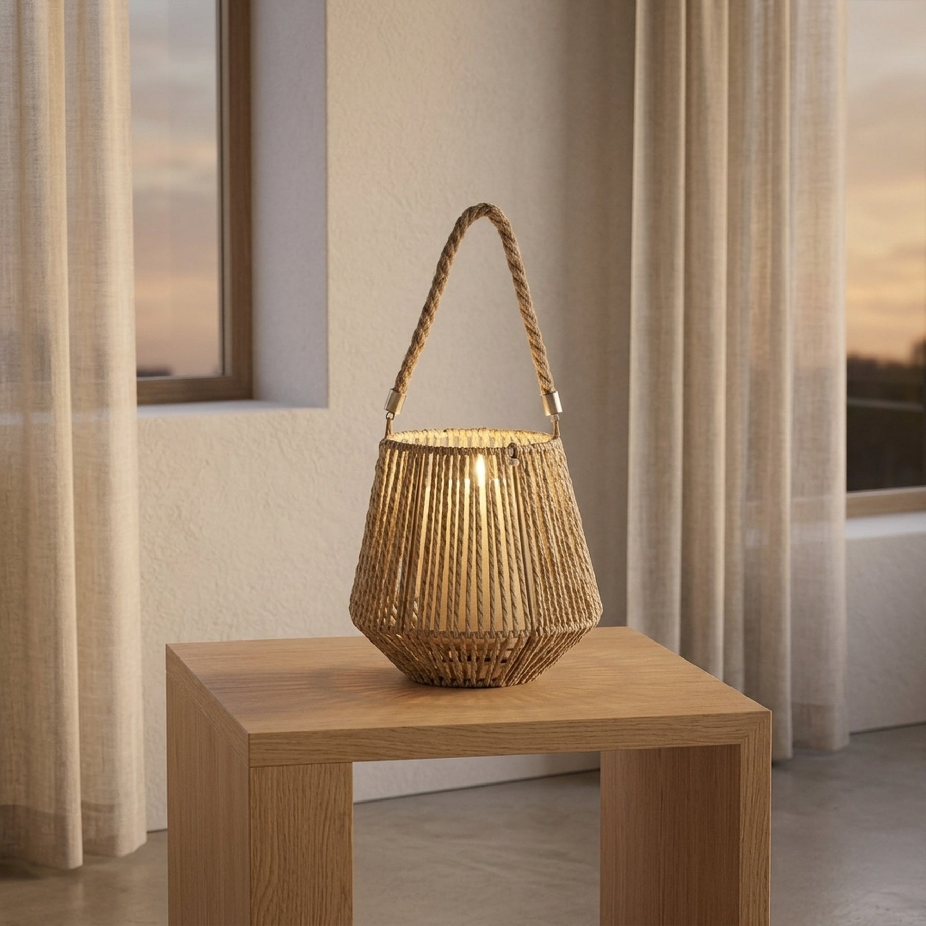 Braided Paper Lantern with Rope Handle Statement Light