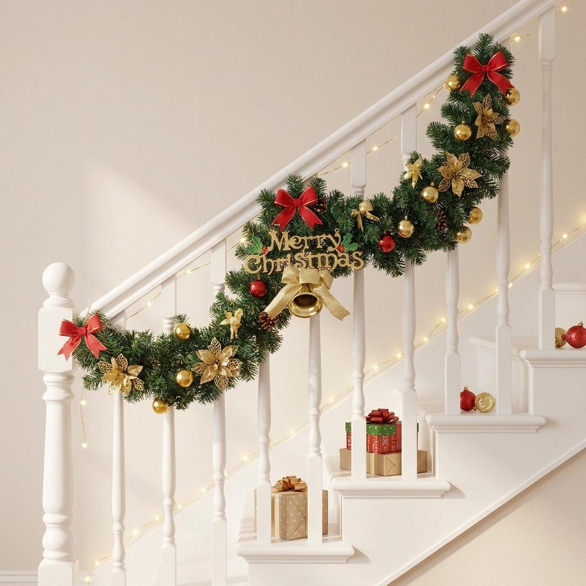 Festive Evergreen Christmas Garland with Decor