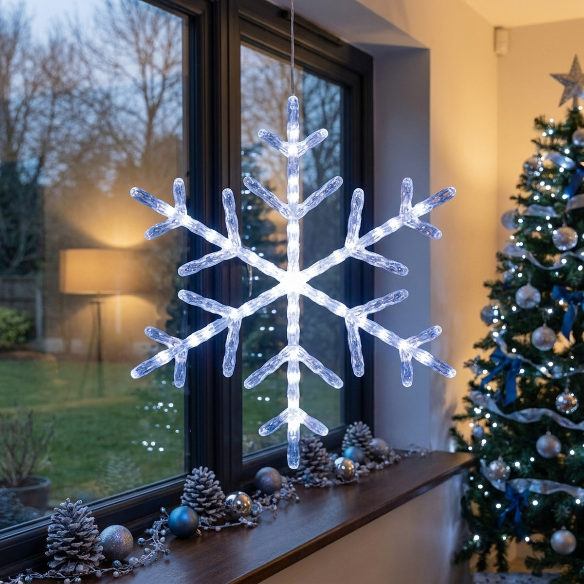 Battery Operated Warm Snowflake LED Window Light - V2