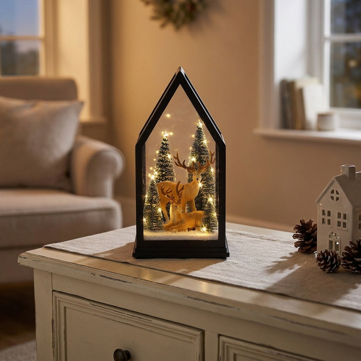 Serene Woodland Scene LED Deer Lantern