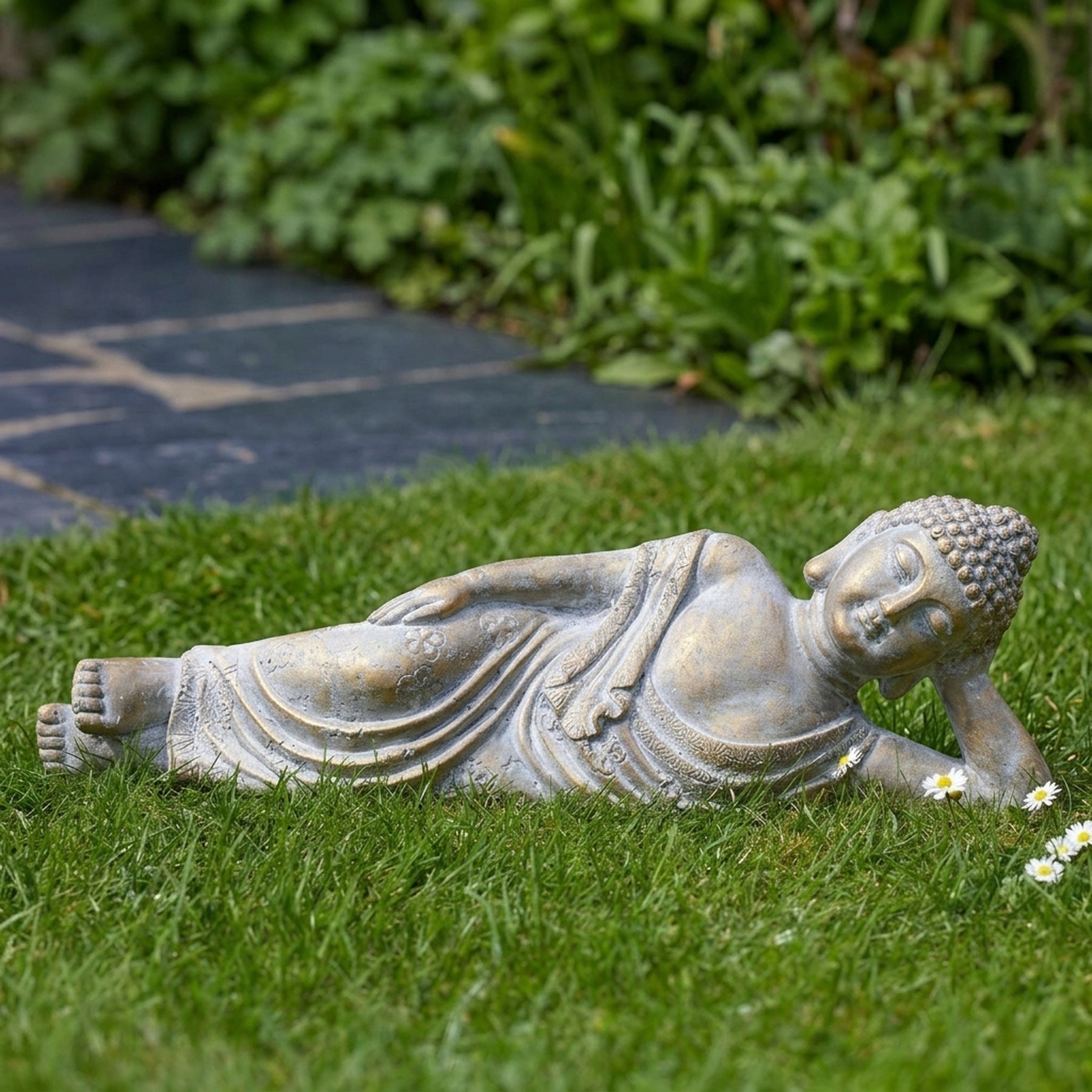 Reclining Brushed Buddha Garden Ornament