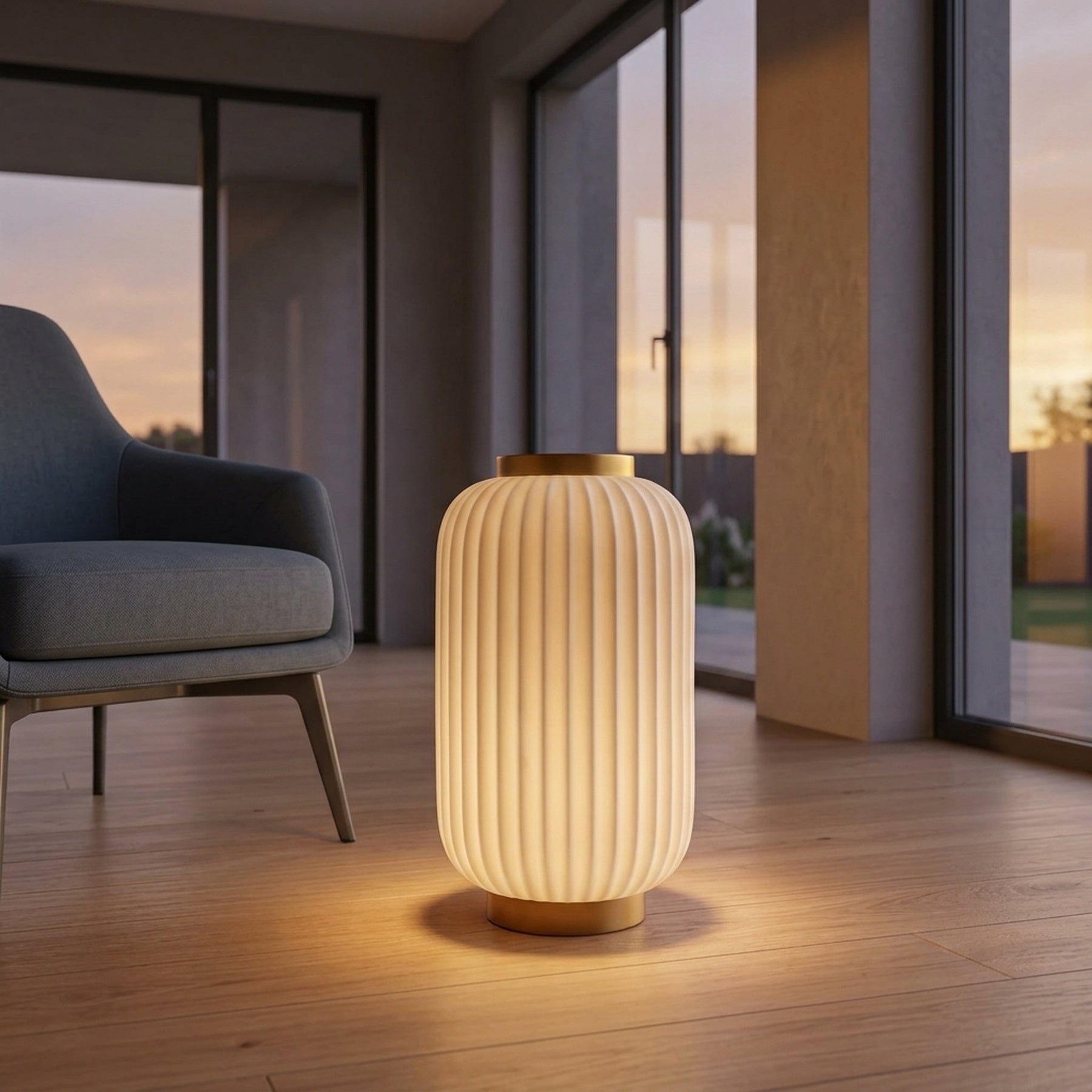 Tall Ribbed Lantern Style Lamp Statement Light