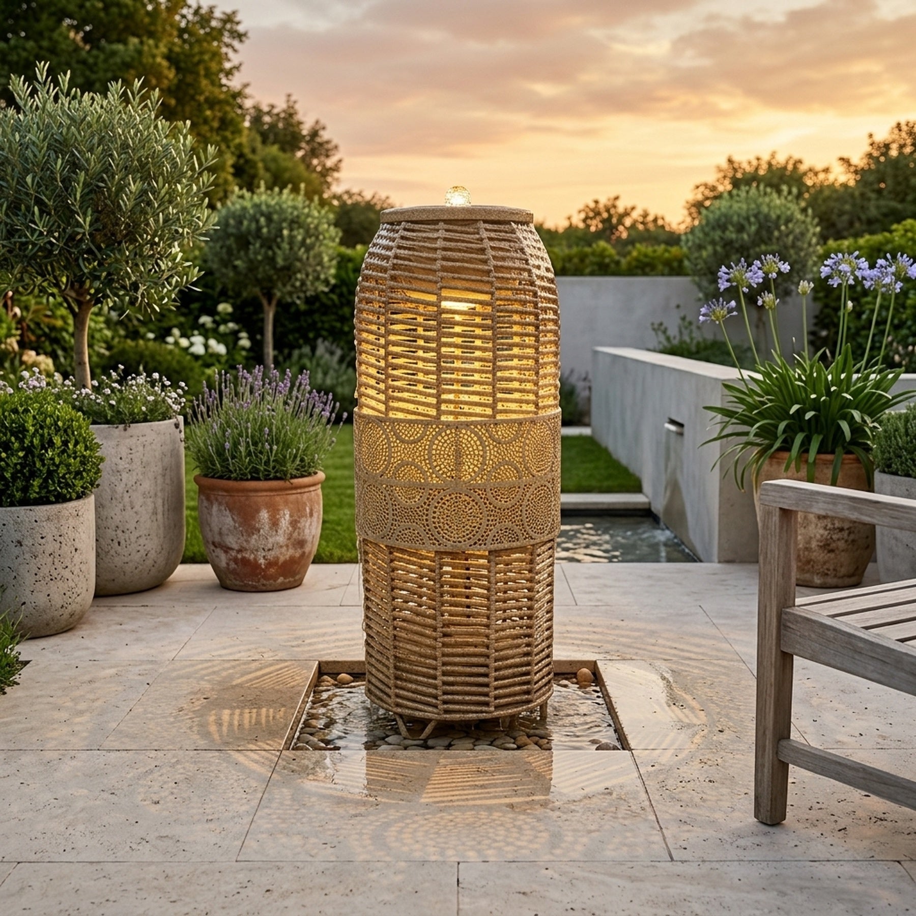 Haxton Wicker Effect Garden Water Feature
