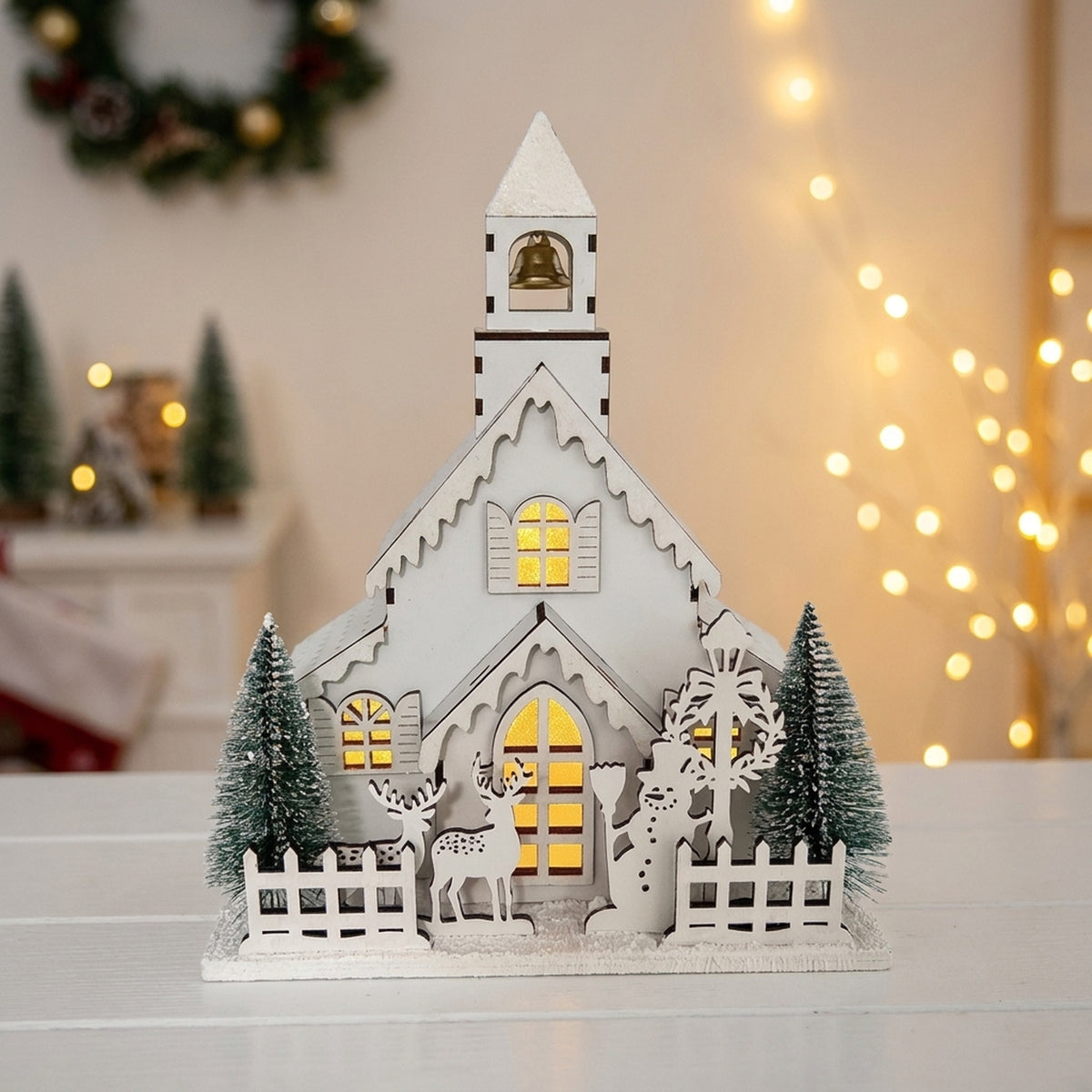 Detailed Wooden LED Christmas Church
