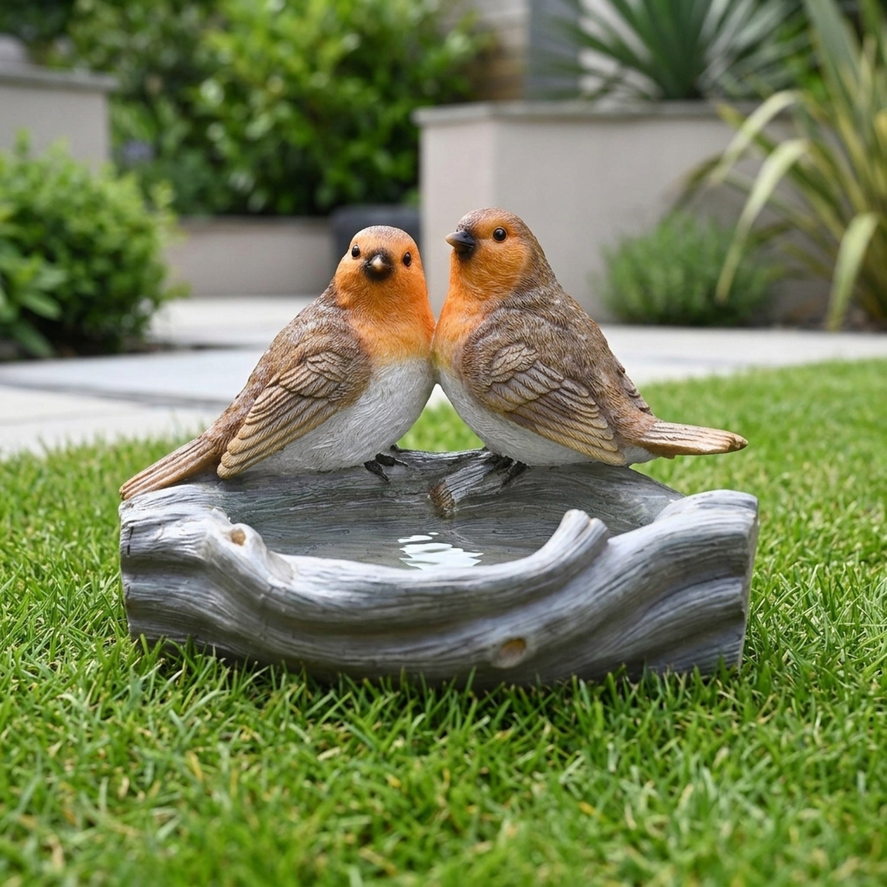 Robin Pair Garden Bird Bath Feeder