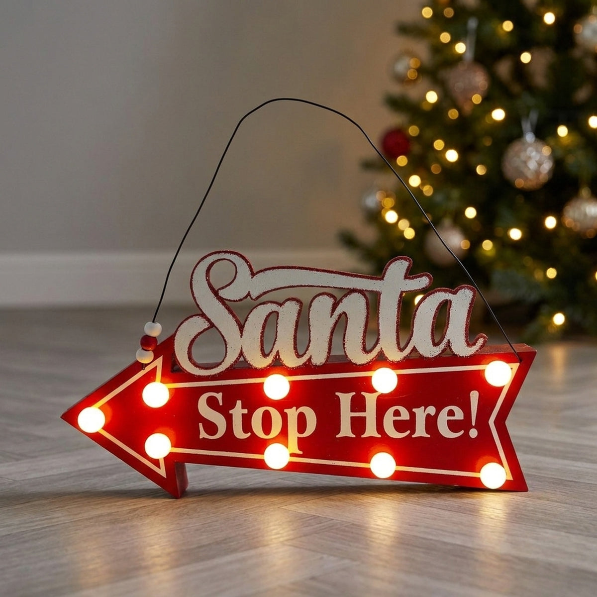 LED Santa Stop Here Christmas Sign Decoration