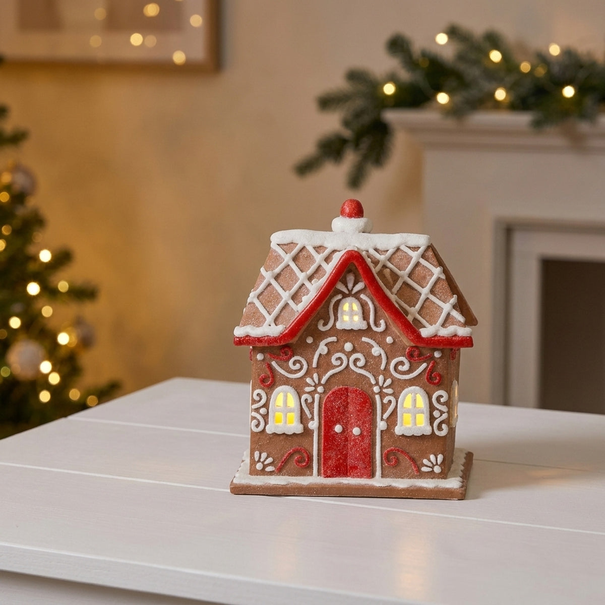 Festive Light Up Gingerbread House Decoration
