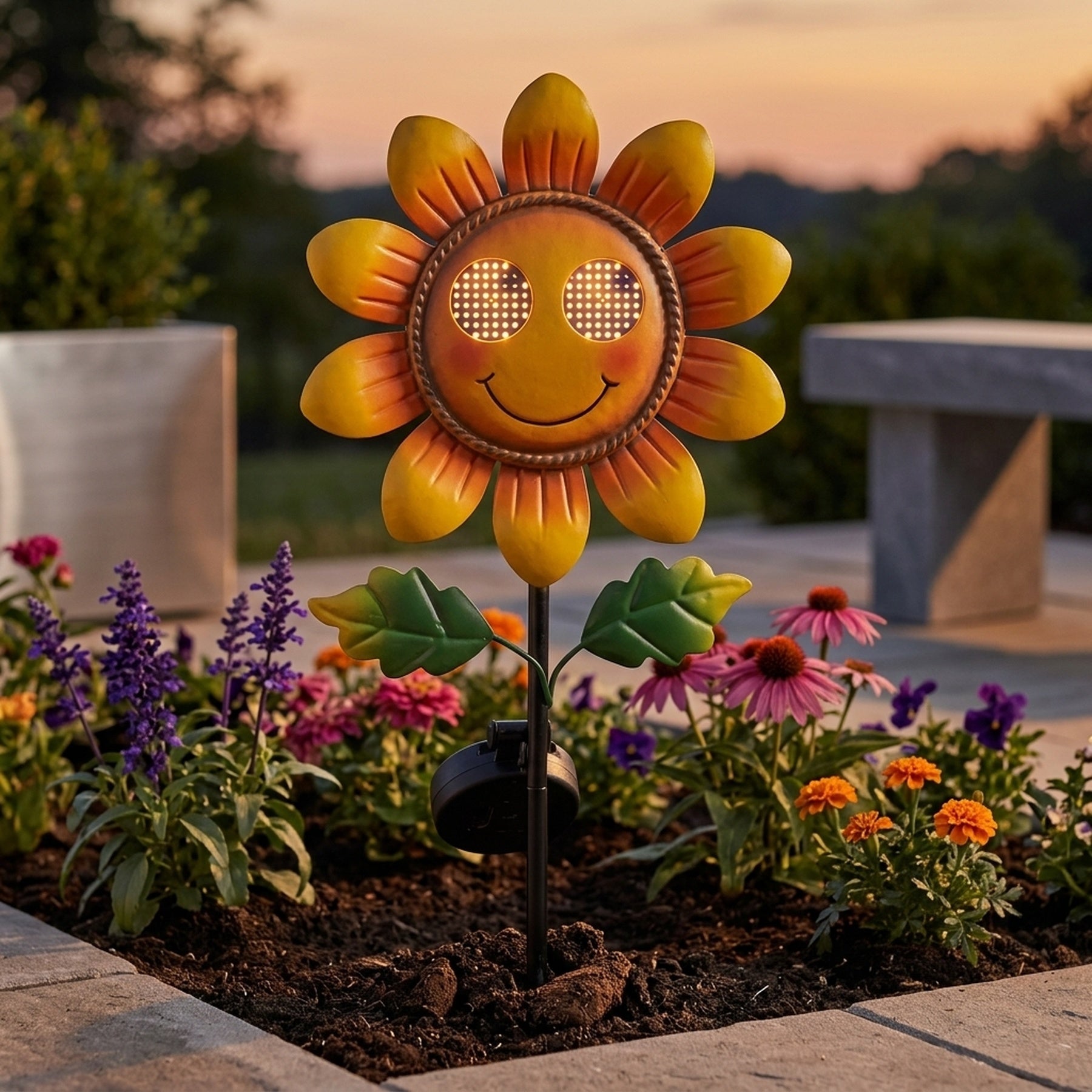 Smilin' Sunflower Solar Garden Stake Light
