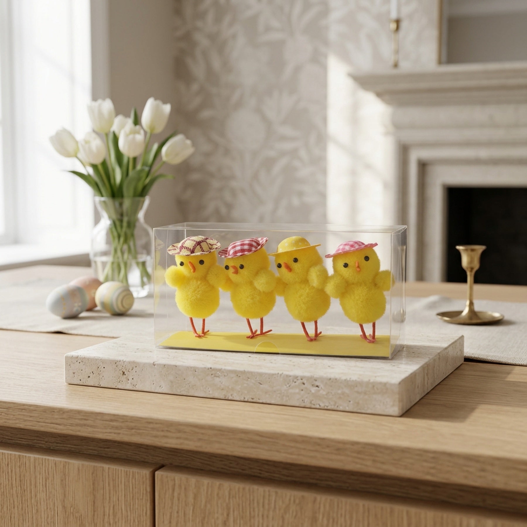 Set of Four Decorative Chicks with Hats