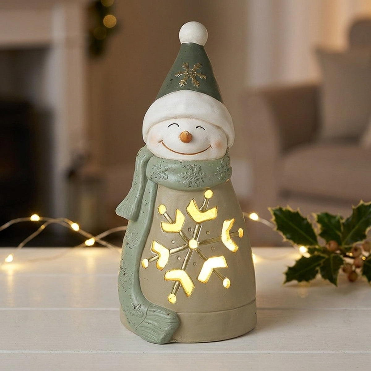 Festive Ceramic Light-Up Snowman