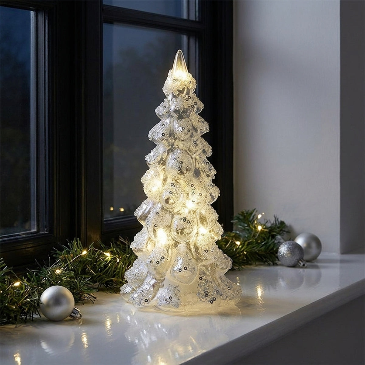 Decorative Light Up Glass Silver Tree