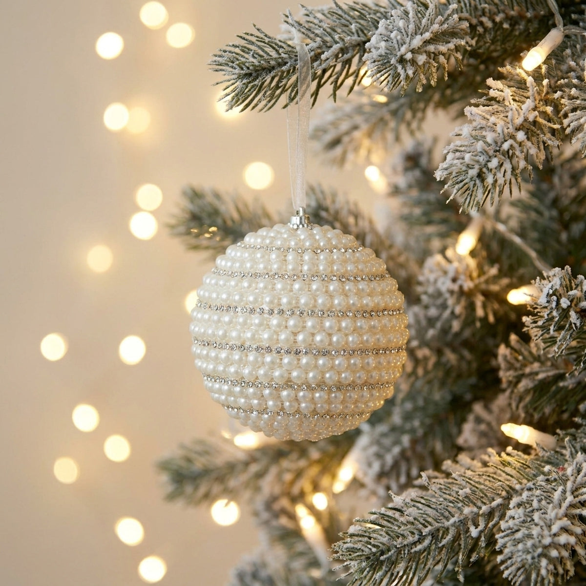 Pearl Style Christmas Bauble 4 Pack