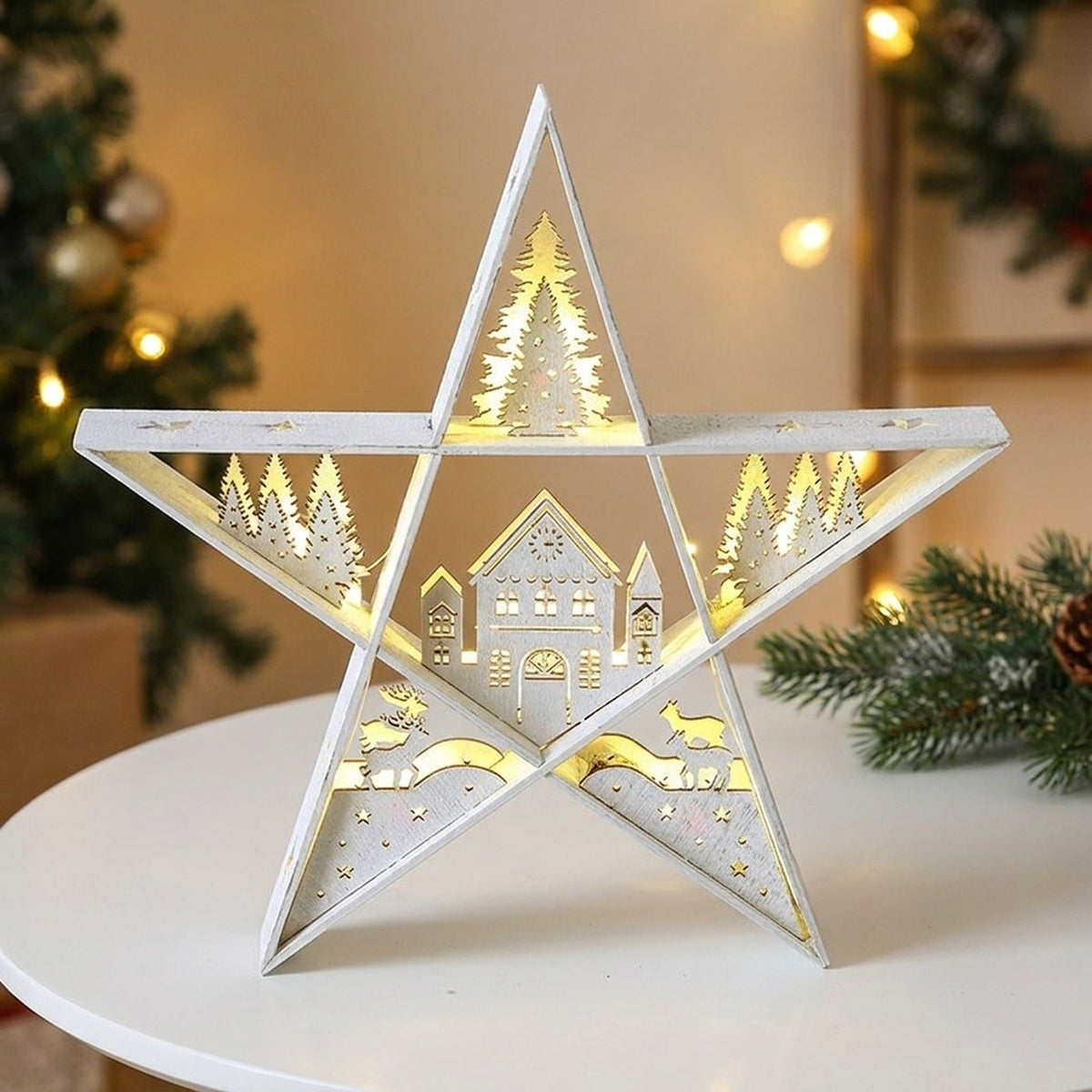 Plywood Star Warm White LED Light