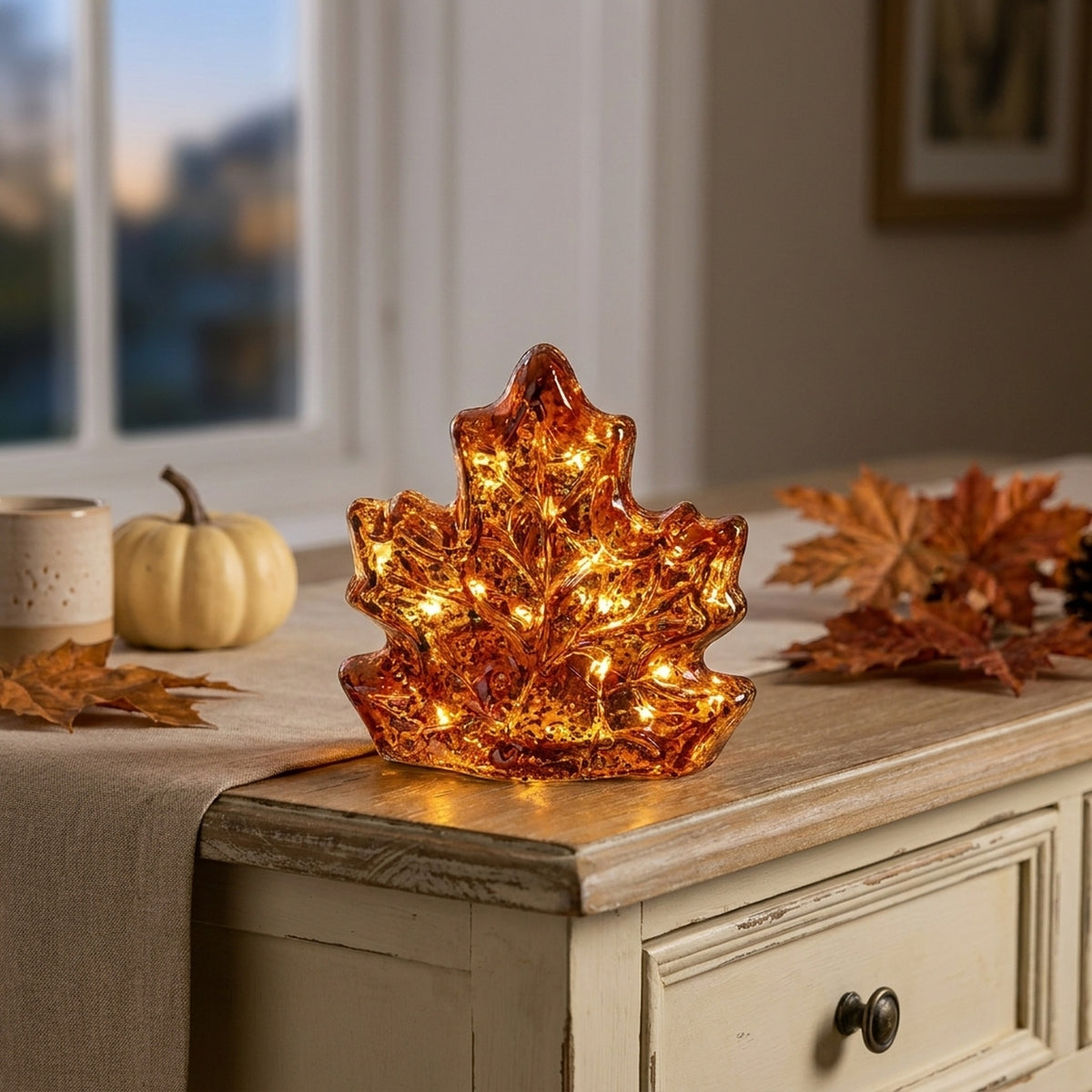 Battery Operated Glass Maple Leaf Light