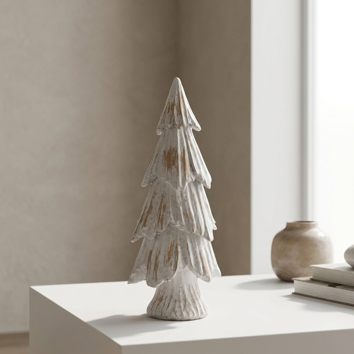 White Wood Effect Resin Tree Ornament