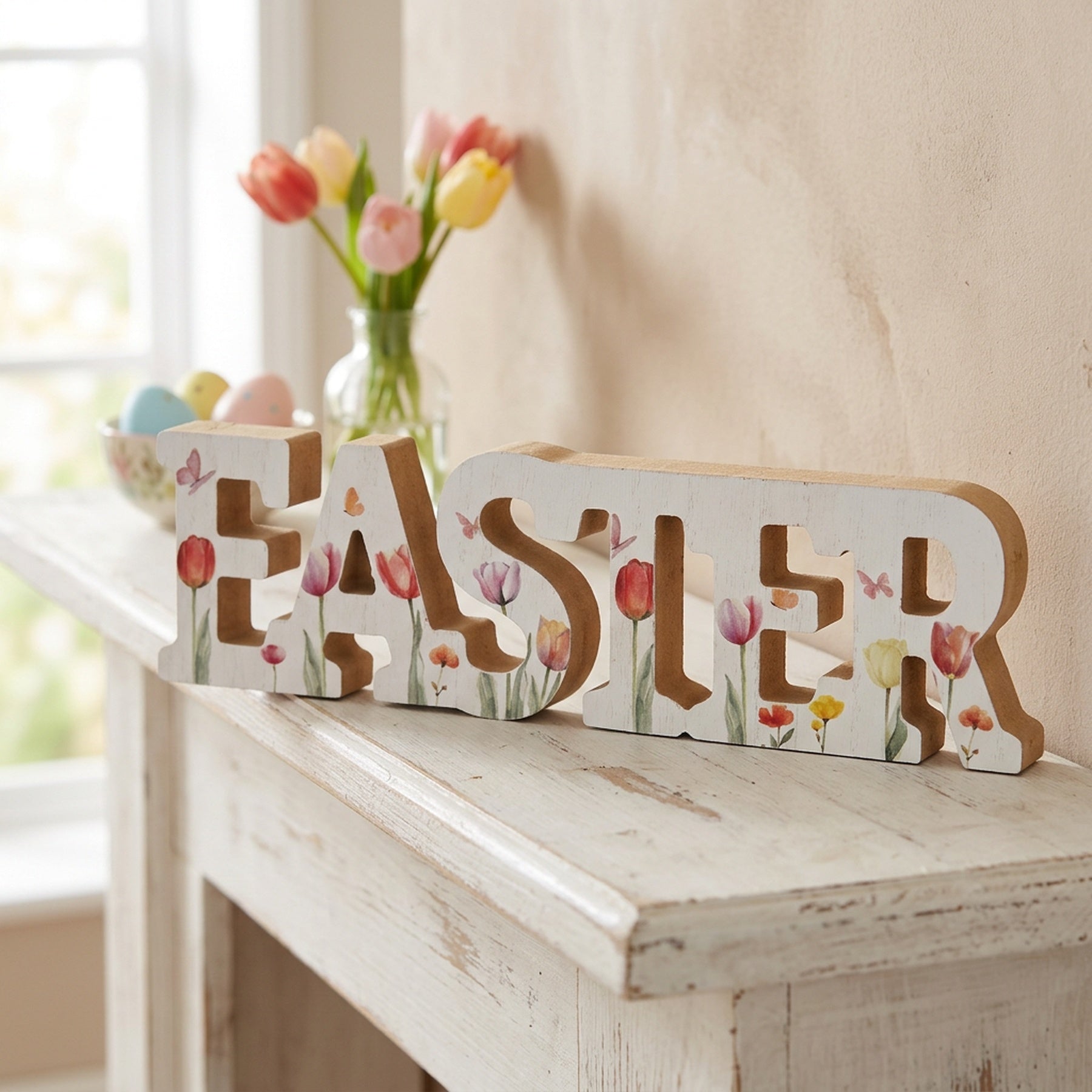 Tulip Print Wooden Easter Sign