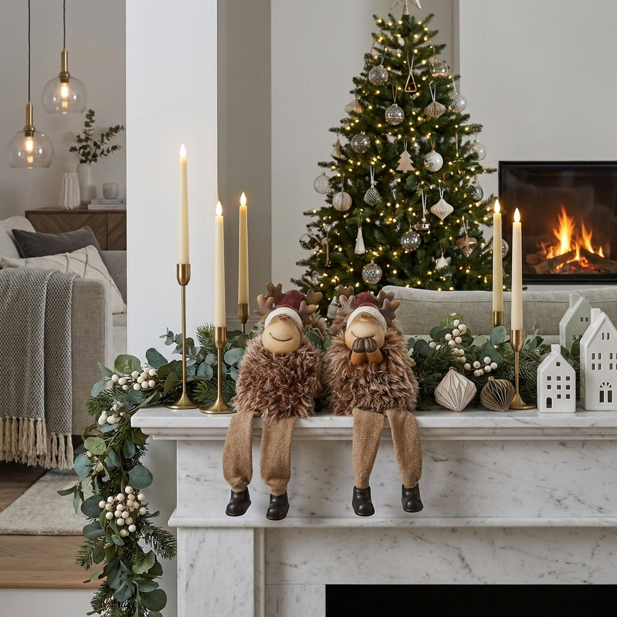 Fluffy-Bodied Sitting Reindeer Ornament