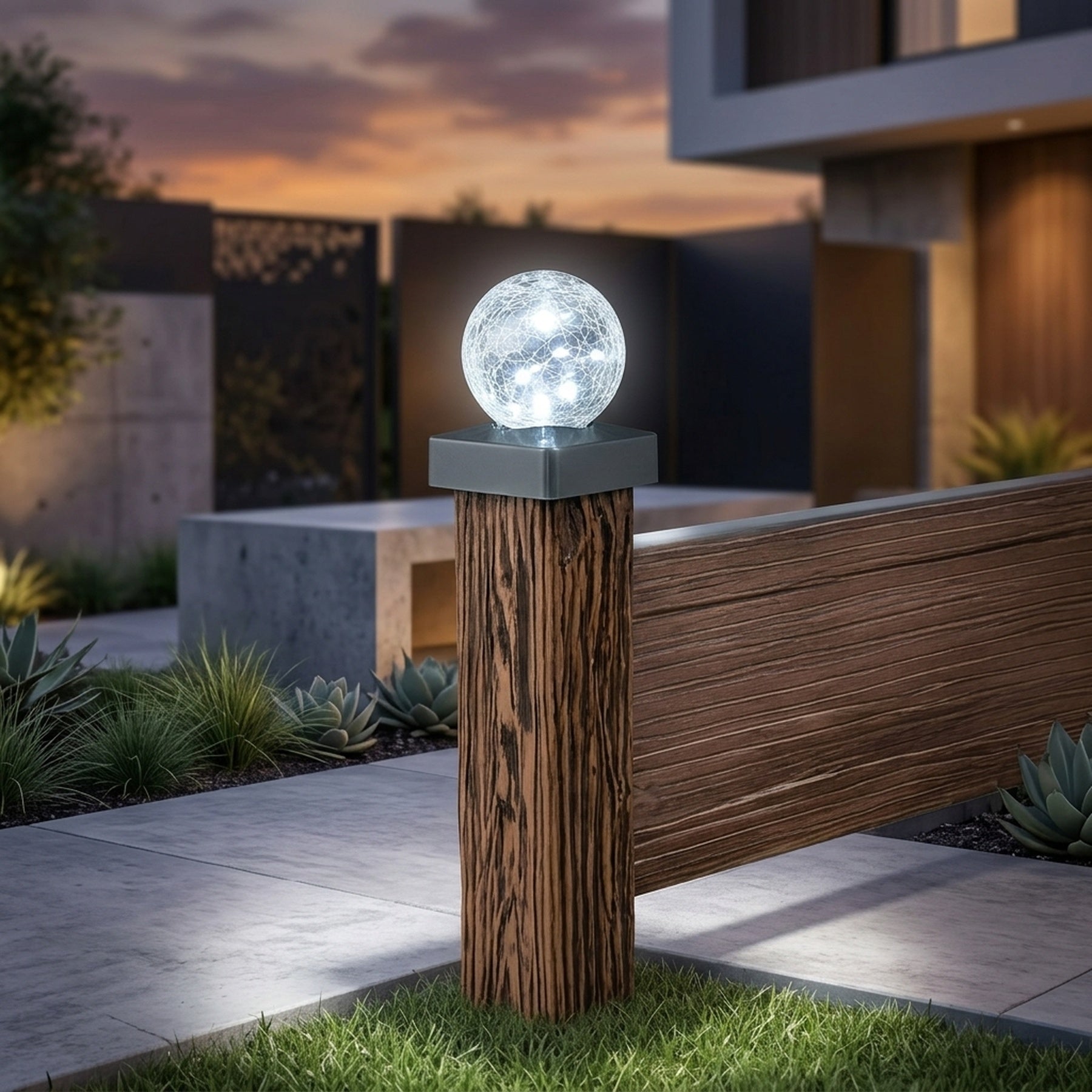 Solar Crackle Ball Post Lights
