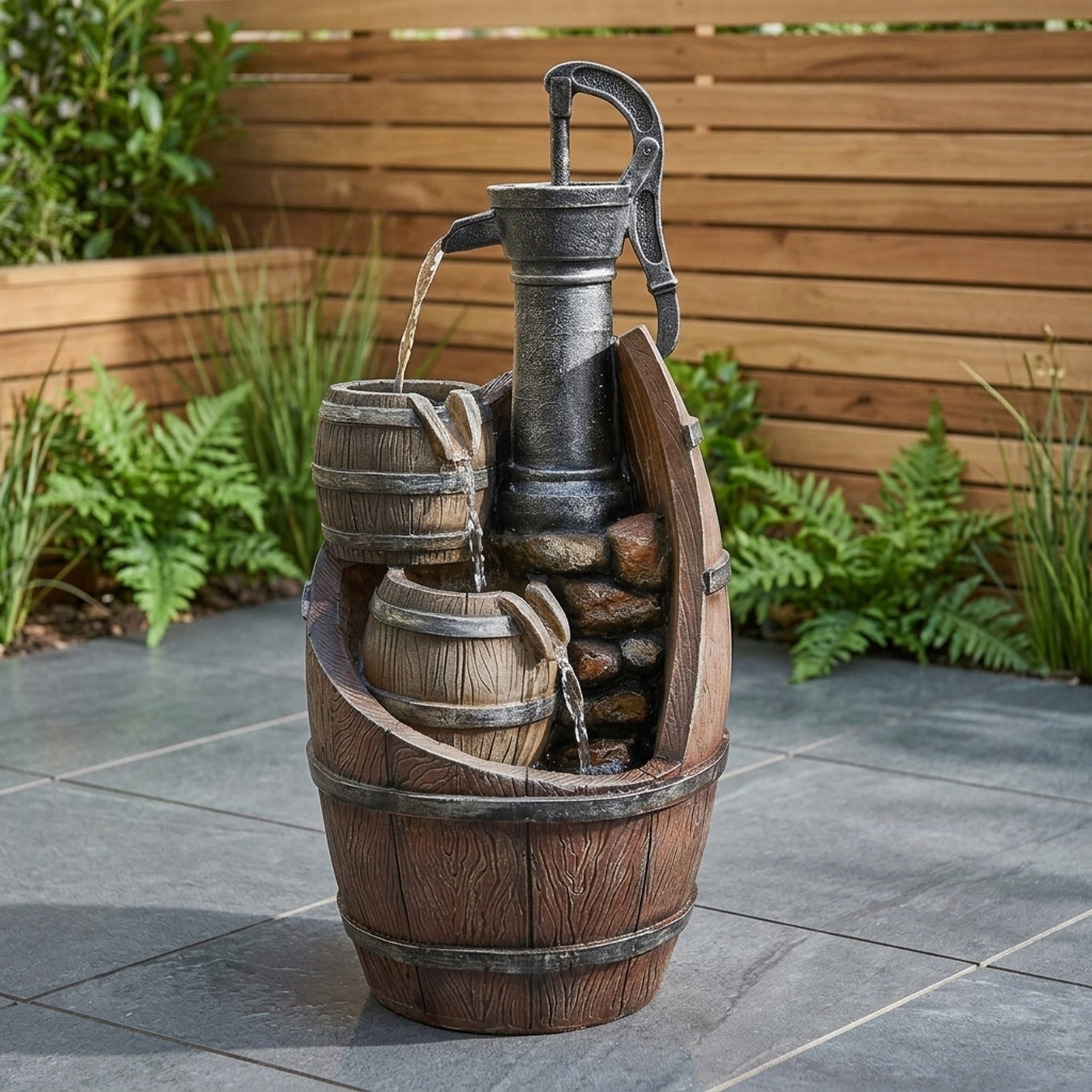 Whisky Barrels Cascading Garden Water Feature