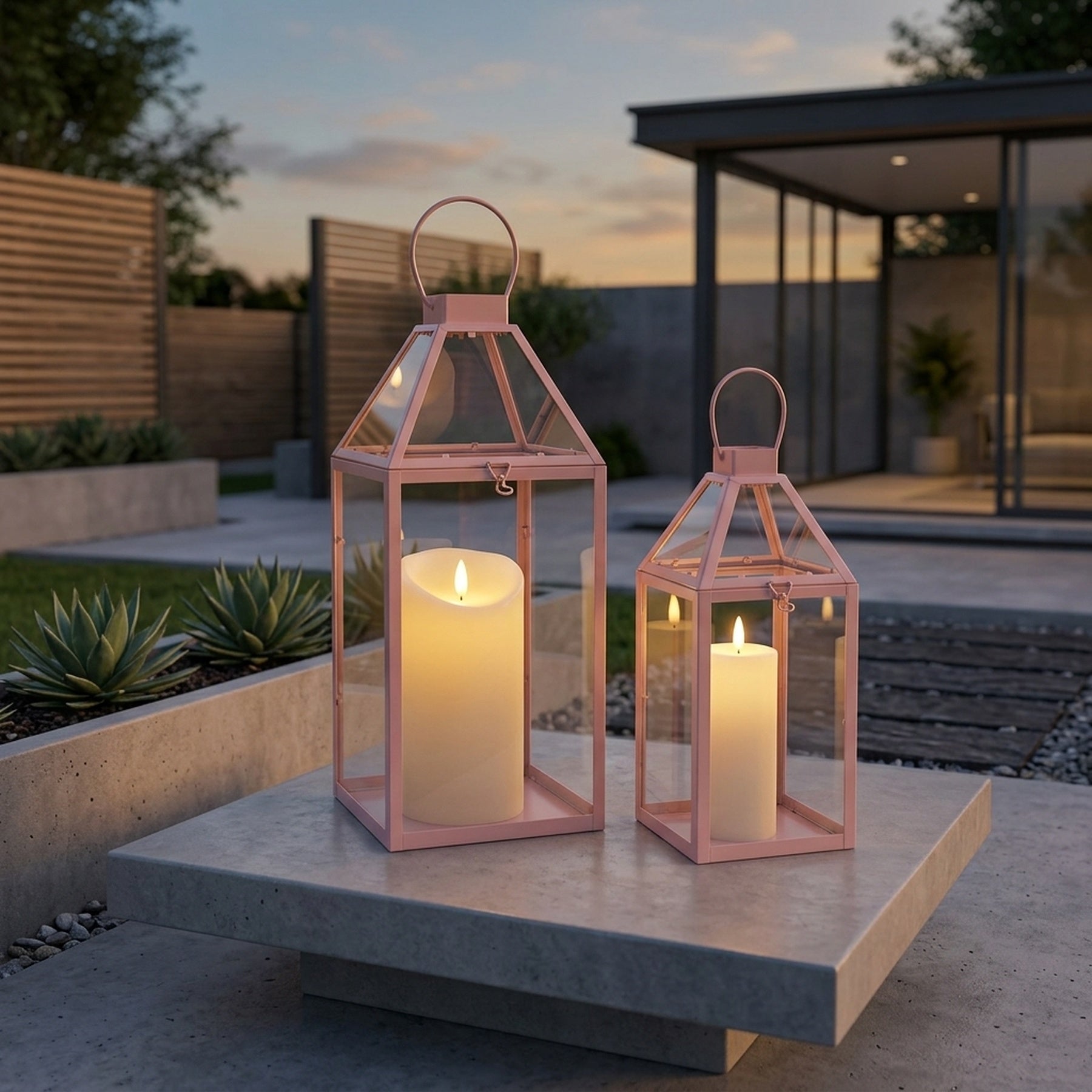 Contemporary Outdoor Decorative Lanterns Set