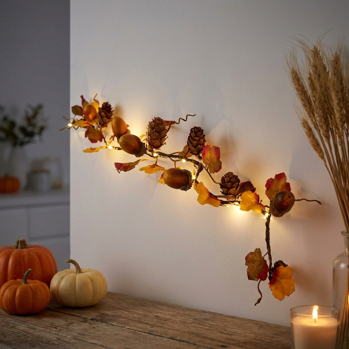 Autumn Acorn Maple Leaf Pinecone LED Garland
