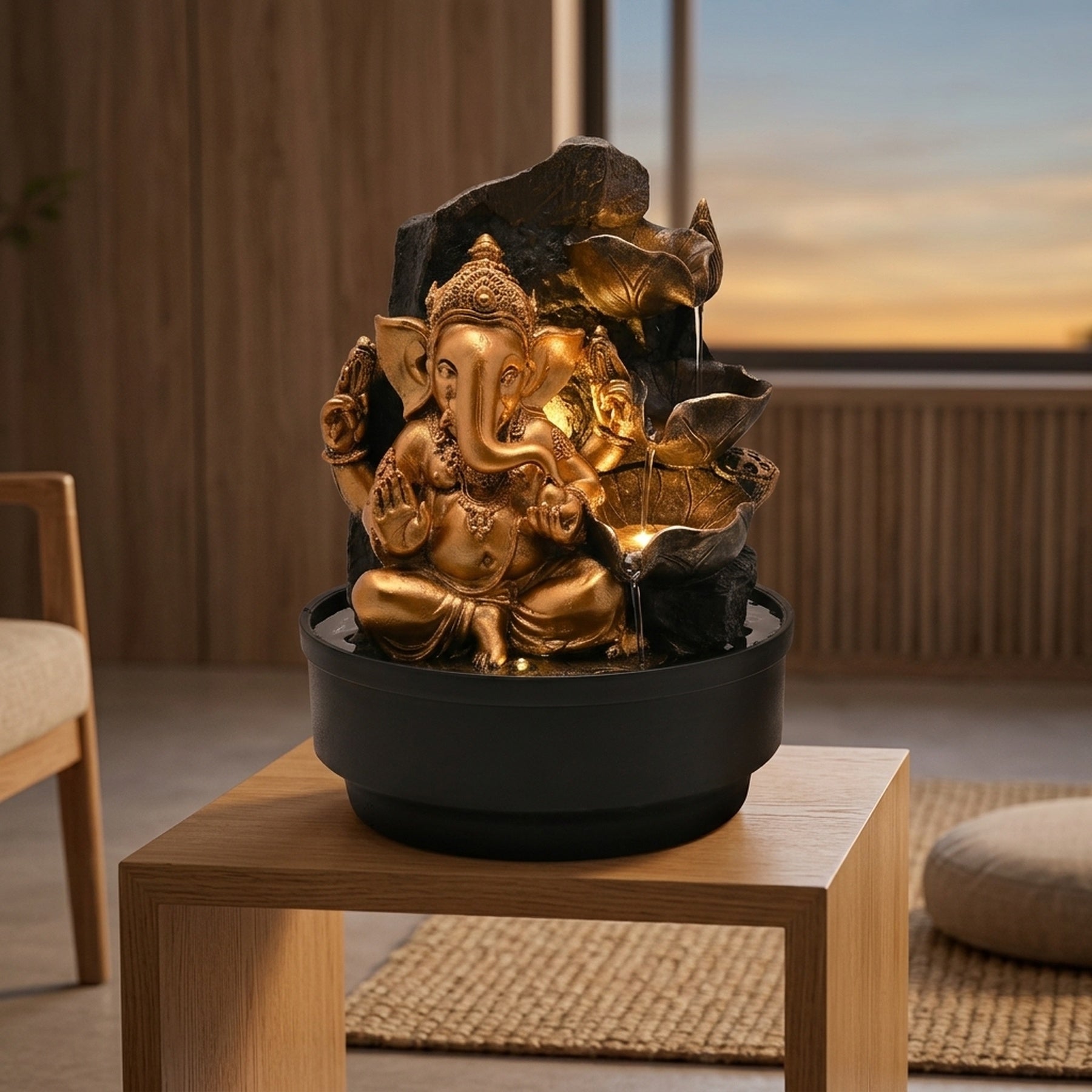 Ganesh Water Fountain with LED Lights - V2