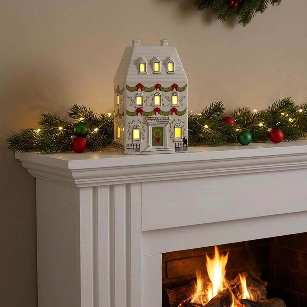 Illuminated Porcelain House with Garlands