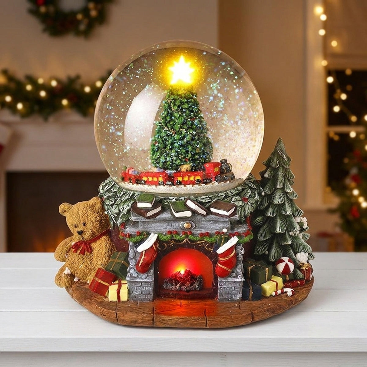 Illuminated Musical Snowglobe with Fireplace Scene